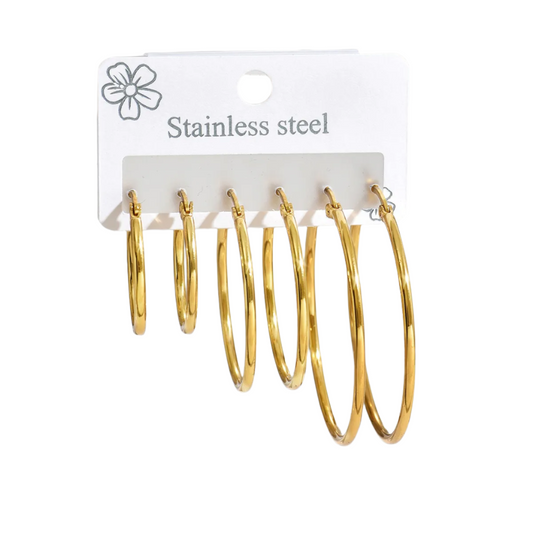 Earrings steel set 3 pairs of thin links-ea607