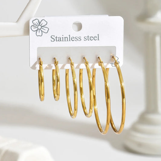 Earrings steel set 3 pairs of thin links-ea607