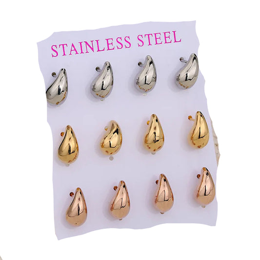 Earrings steel set 6 pairs of tears-ea358