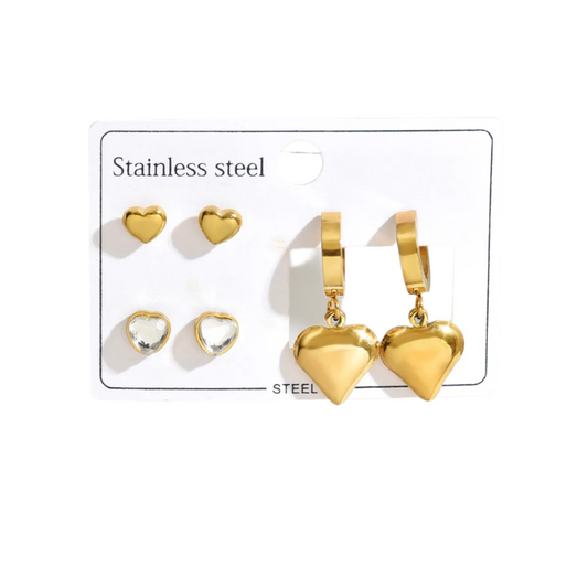 Earrings steel hearts Three pairs-ea301