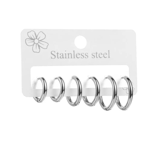 Earrings steel set 3 pairs of rings-ea570