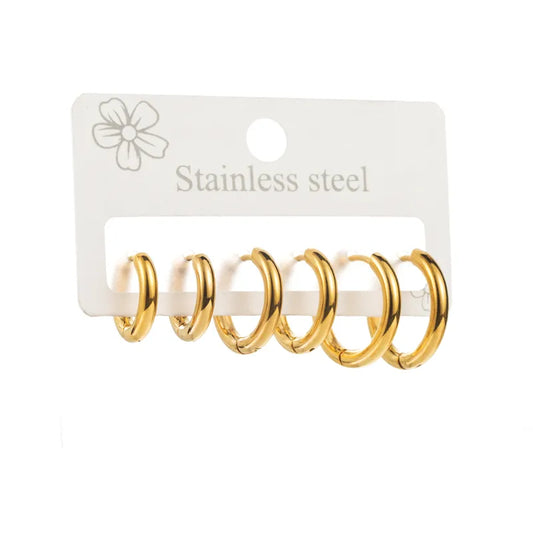 Earrings gold steel set 3 pairs of rings-ea182