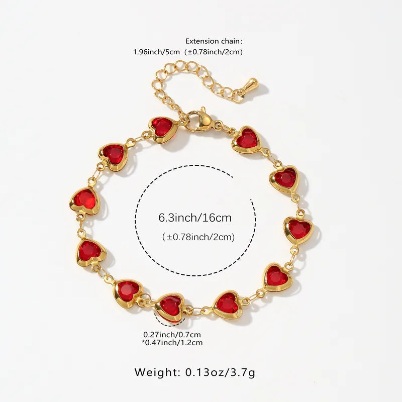 Bratara din otel placat cu aur cu inimioare rosii-BR270