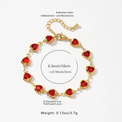 Bratara din otel placat cu aur cu inimioare rosii-BR270