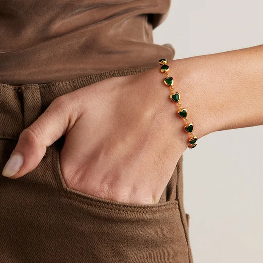 Βραχιόλι επιχρυσωμένο ατσάλι με πράσινες καρδιές-BR280