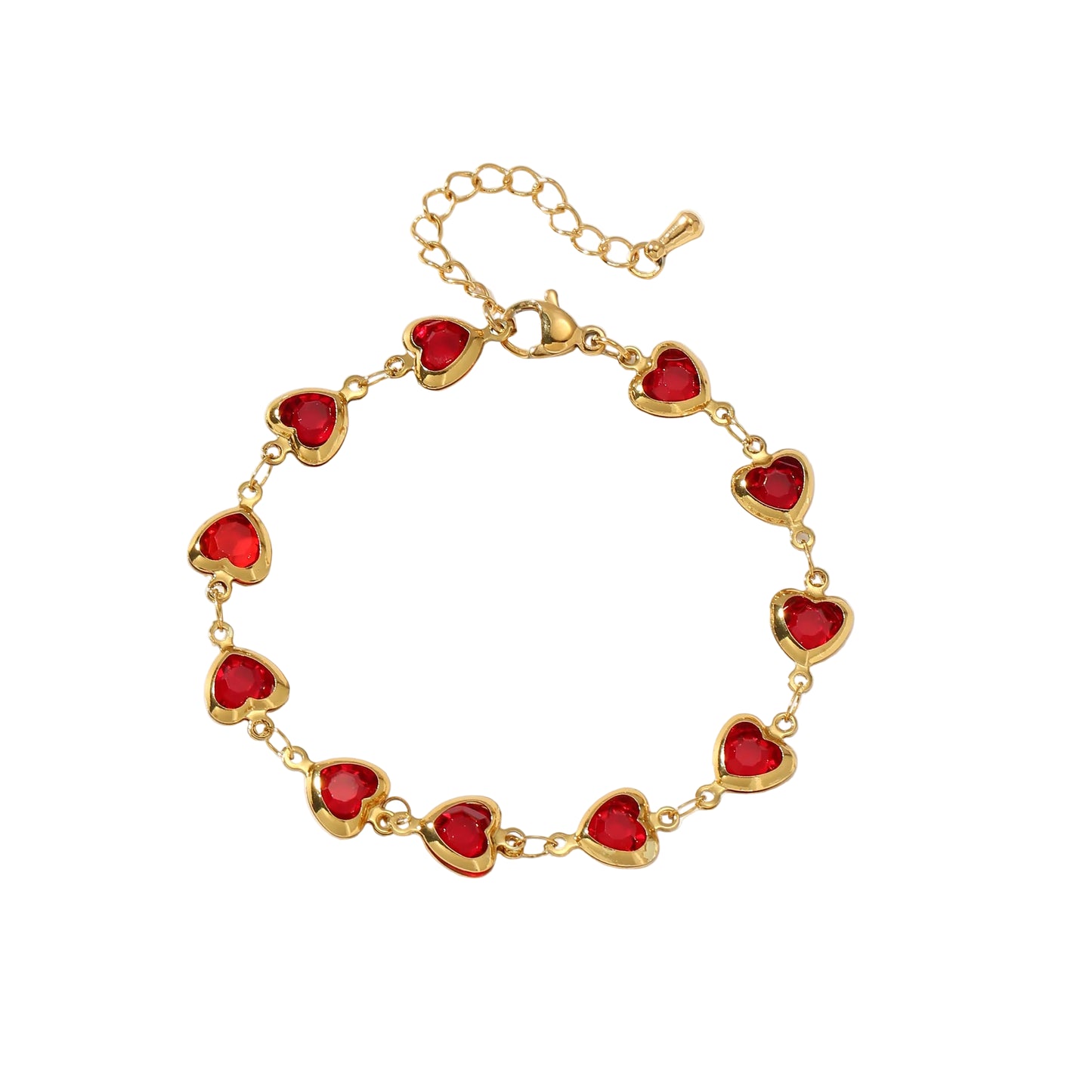 Bratara din otel placat cu aur cu inimioare rosii-BR270