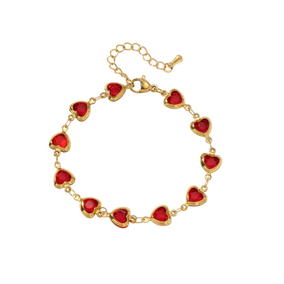 Bratara din otel placat cu aur cu inimioare rosii-BR270