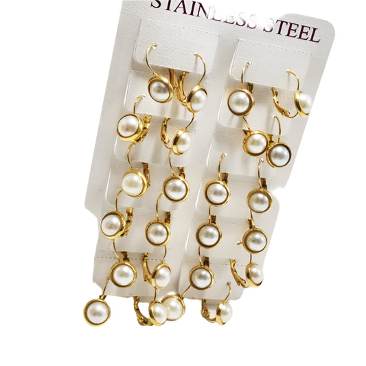 Earrings tab 12 pairs of golden racks with pearls-ea398