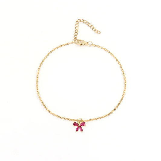 Bracelet Golden Steel with bow crystalline magenta -BR048