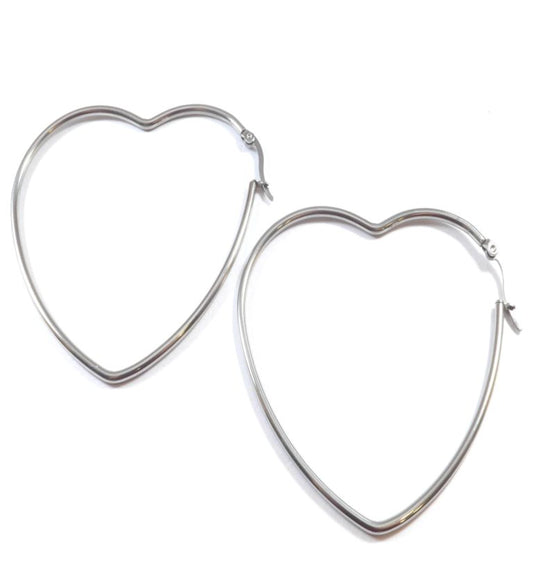 Earrings steel rings large hearts-ea415