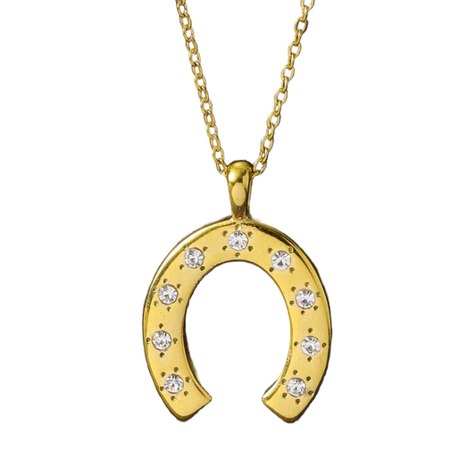 Colier cu potcoavă din oțel placat cu aur cu strasuri-NE559