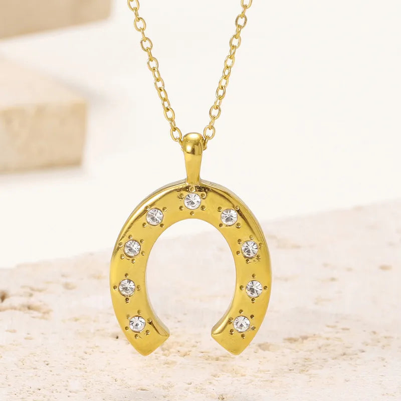 Κολιέ επιχρυσωμένο ατσάλι πέταλο με στρασάκια-NE559