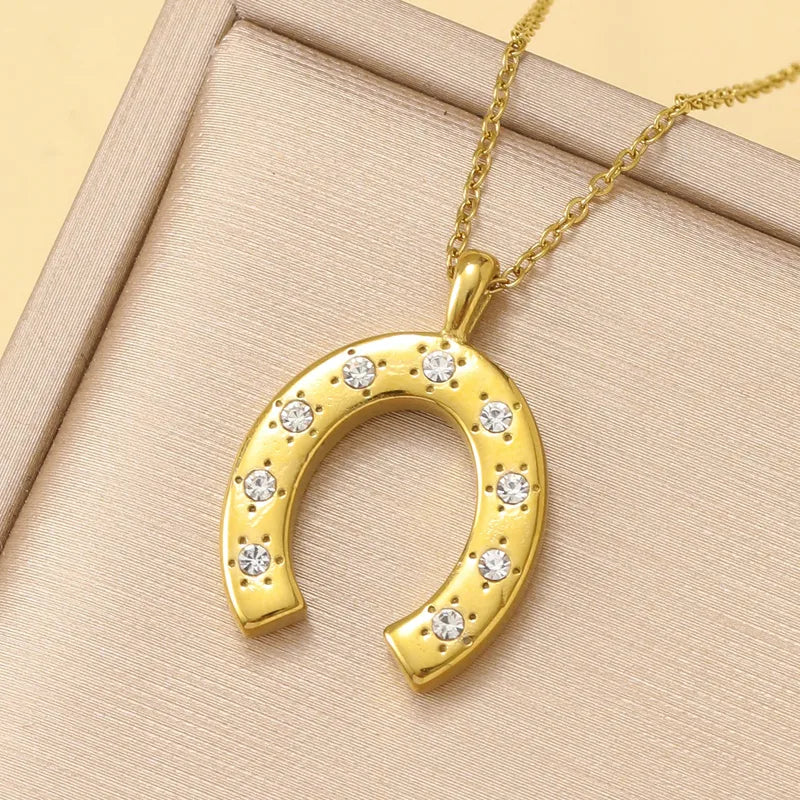 Κολιέ επιχρυσωμένο ατσάλι πέταλο με στρασάκια-NE559