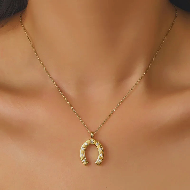 Κολιέ επιχρυσωμένο ατσάλι πέταλο με στρασάκια-NE559