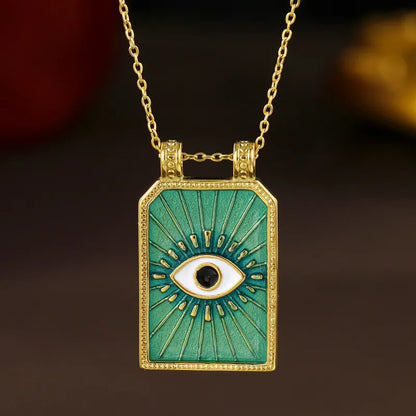 Κολιέ επιχρυσωμένο ατσάλι ορθογώνιο τιρκουάζ με μάτι-NE555