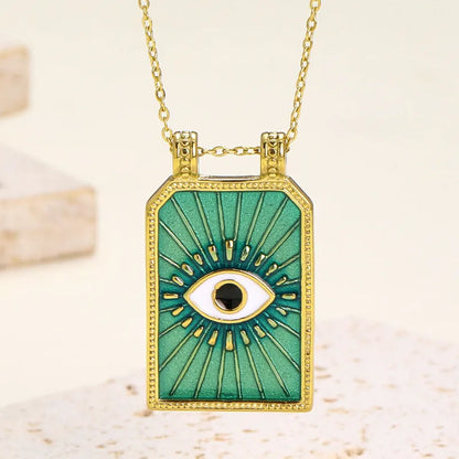 Κολιέ επιχρυσωμένο ατσάλι ορθογώνιο τιρκουάζ με μάτι-NE555