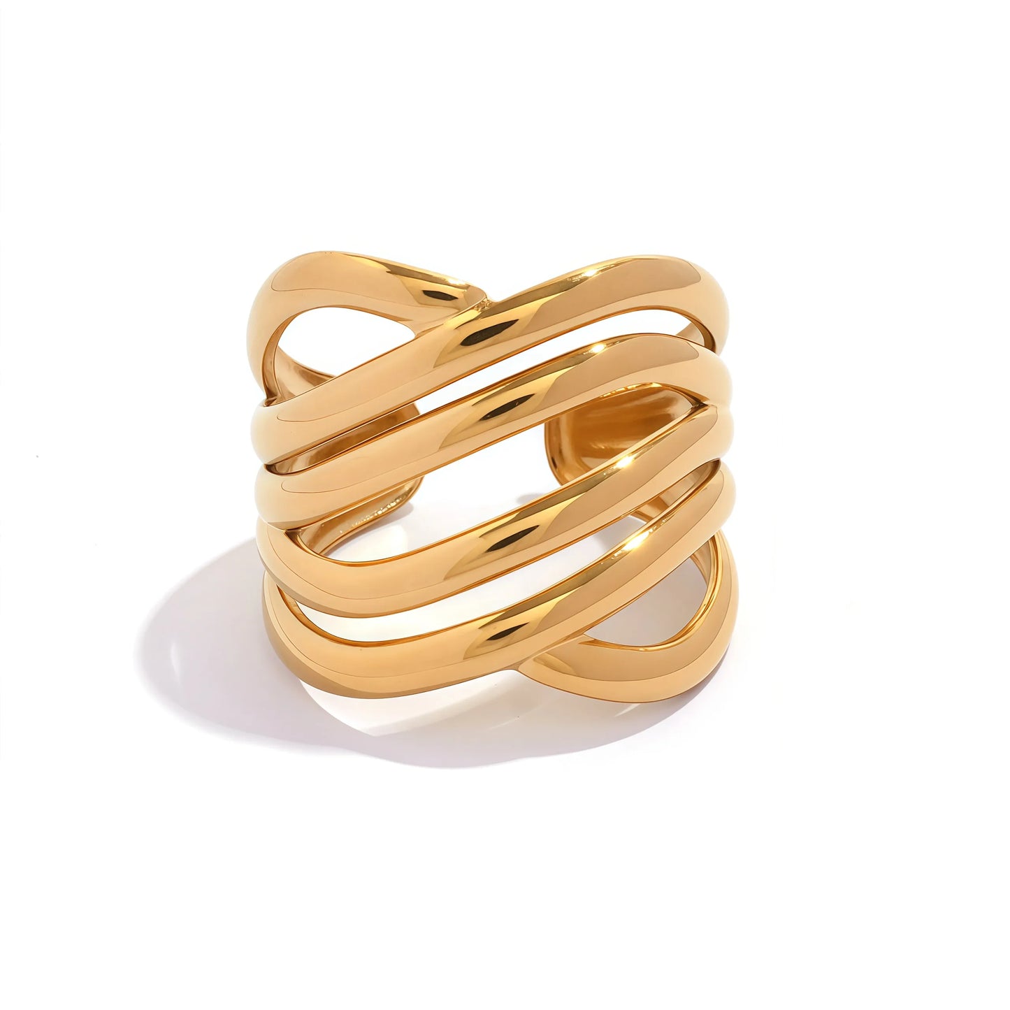 Δαχτυλίδι επιχρυσωμένο ατσάλι με καμπύλες-R122