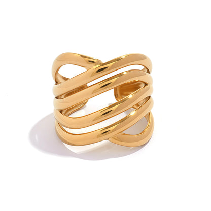 Δαχτυλίδι επιχρυσωμένο ατσάλι με καμπύλες-R122