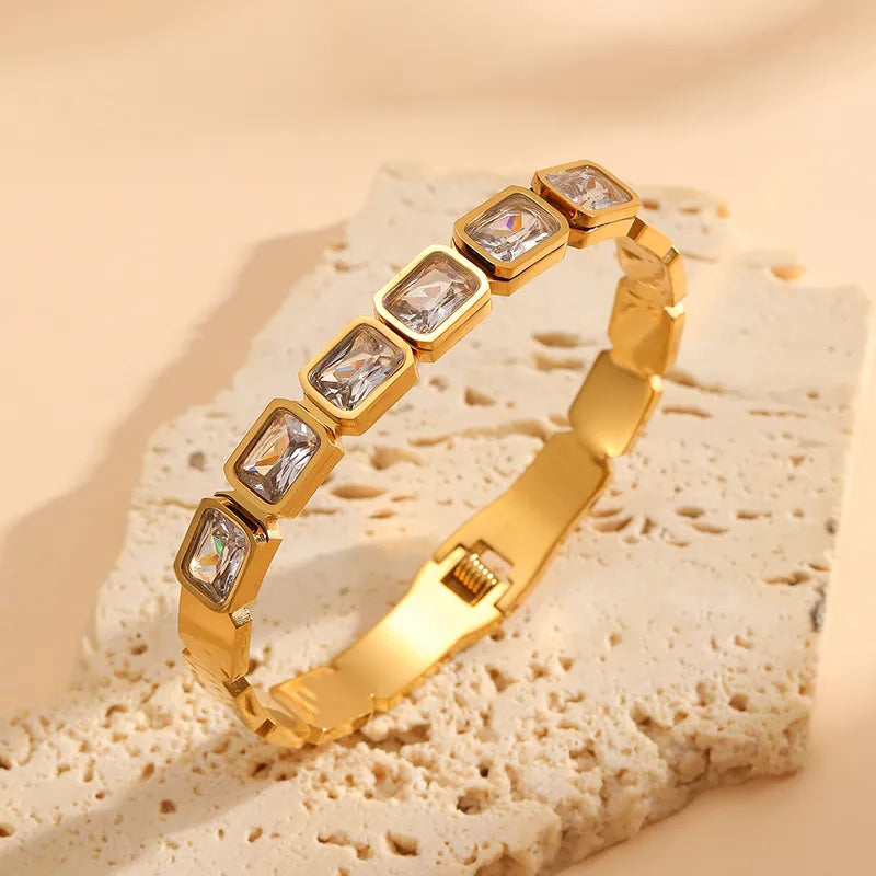 Brățară din oțel placat cu aur cu pietre pătrate-BR011