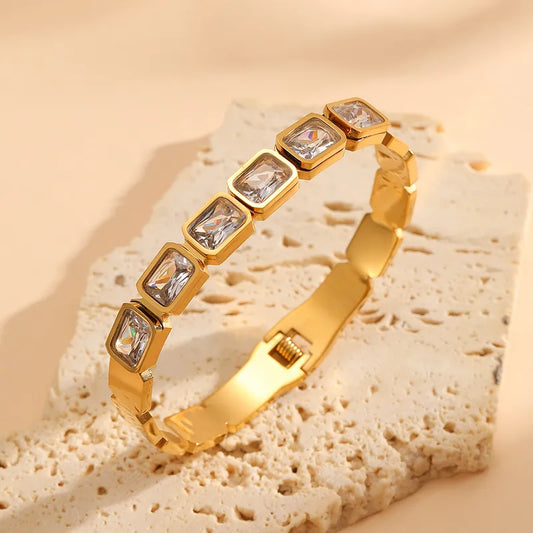 Brățară din oțel placat cu aur cu pietre pătrate-BR011