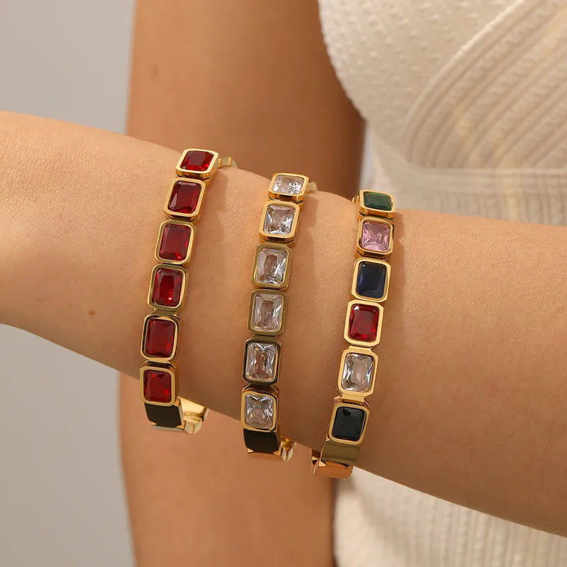 Brățară din oțel placat cu aur cu pietre pătrate-BR011