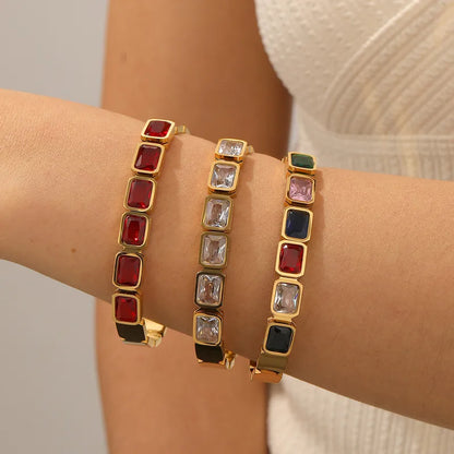 Brățară din oțel placat cu aur cu pietre pătrate-BR011