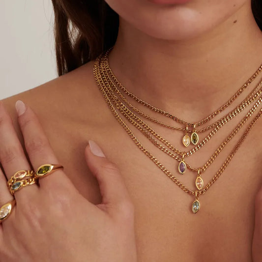 Κολιέ επιχρυσωμένο ατσάλι με δάκρυ zircon-NE009