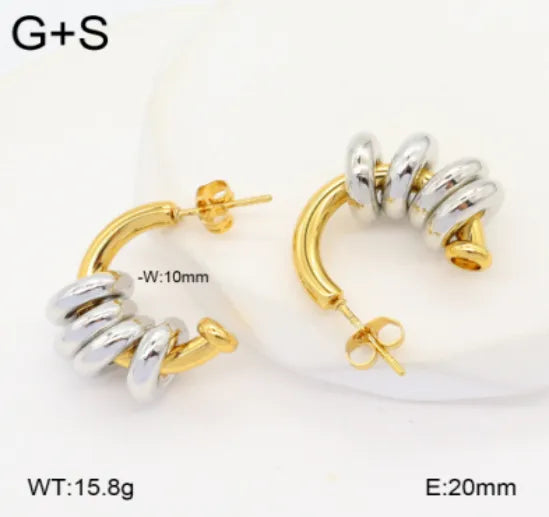 Σκουλαρίκια επιχρυσωμένο ατσάλι με ασημένια κρικάκια -EA679