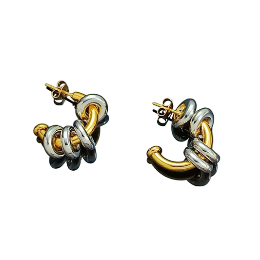 Σκουλαρίκια επιχρυσωμένο ατσάλι με ασημένια κρικάκια -EA679