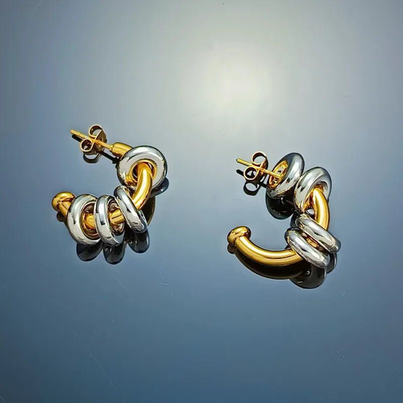 Σκουλαρίκια επιχρυσωμένο ατσάλι με ασημένια κρικάκια -EA679