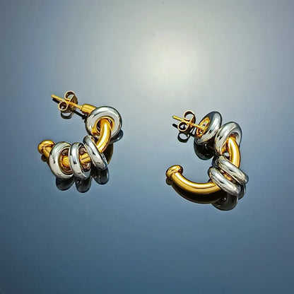 Σκουλαρίκια επιχρυσωμένο ατσάλι με ασημένια κρικάκια -EA679