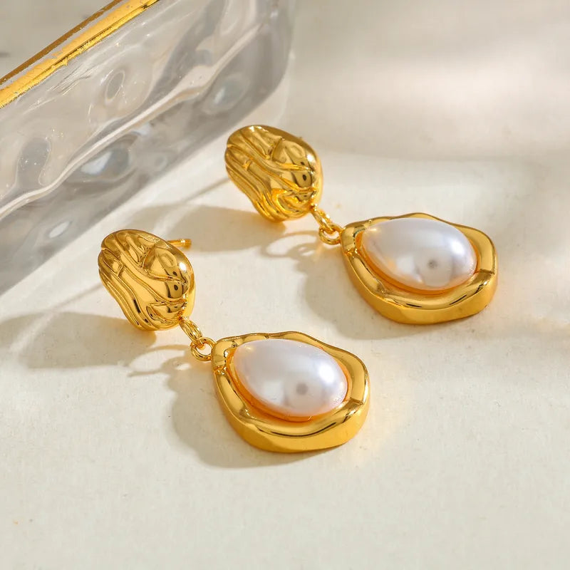 Σκουλαρίκια επιχρυσωμένο ατσάλι με πέρλες -EA647