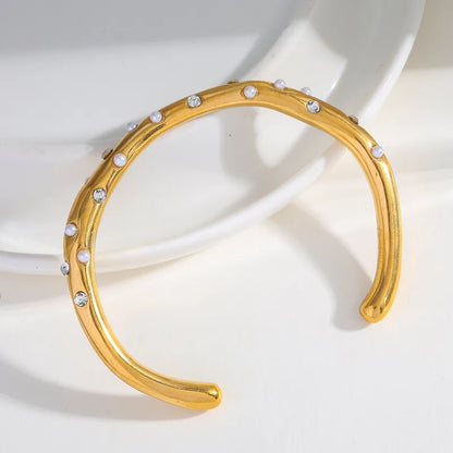 Βραχιόλι επιχρυσωμένο ατσάλι με πέρλες και zircon -  BR503