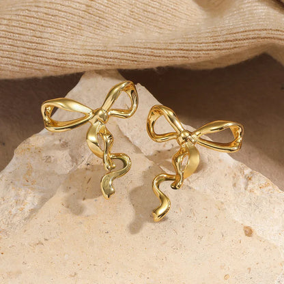 Σκουλαρίκια επιχρυσωμένο ατσάλι φιόγκος-EA673