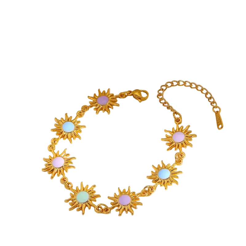 Brățară din oțel placat cu aur cu sori colorați - BR505