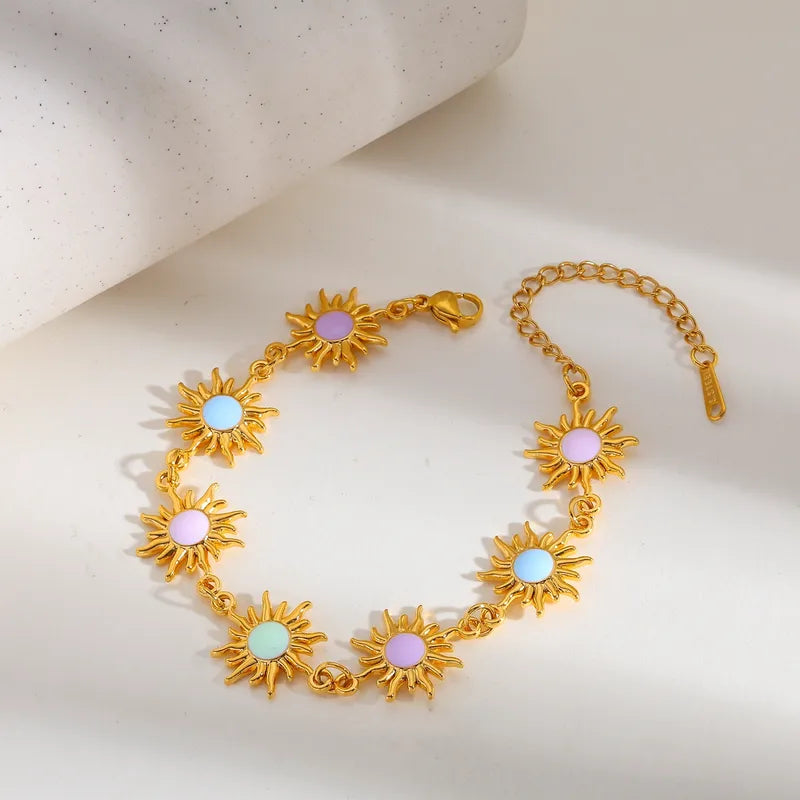 Brățară din oțel placat cu aur cu sori colorați - BR505