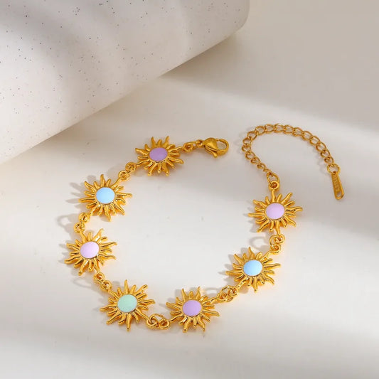 Brățară din oțel placat cu aur cu sori colorați - BR505