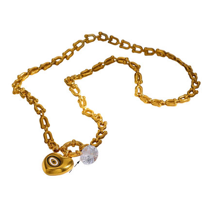 Κολιέ επιχρυσωμένο ατσάλι καρδιά και μάτι- NE738