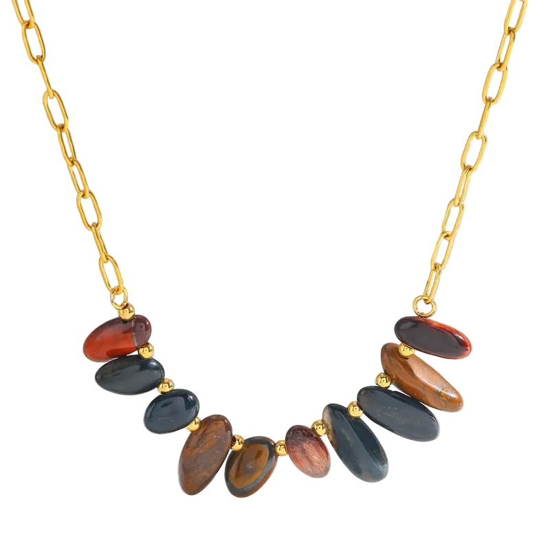 Κολιέ επιχρυσωμένο ατσάλι με μεγάλες πέτρες - NE723