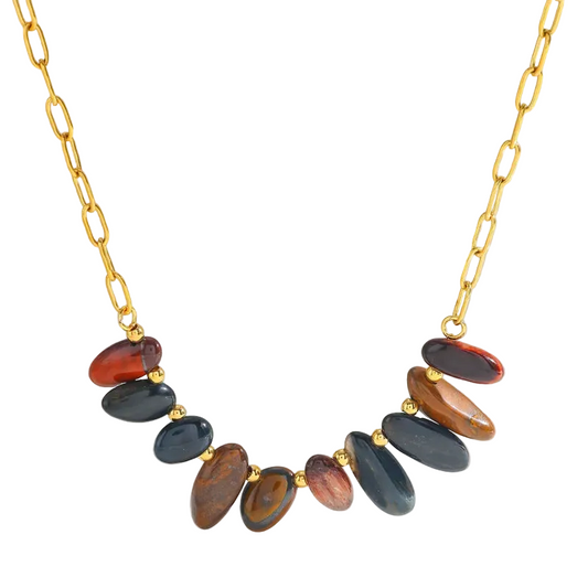 Κολιέ επιχρυσωμένο ατσάλι με μεγάλες πέτρες - NE723