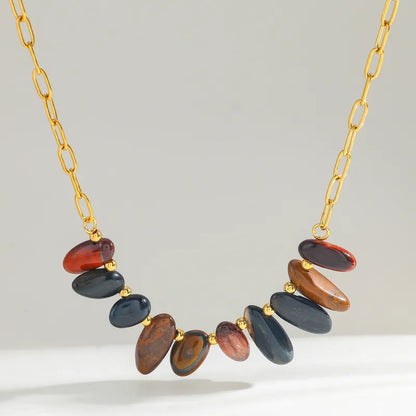 Κολιέ επιχρυσωμένο ατσάλι με μεγάλες πέτρες - NE723