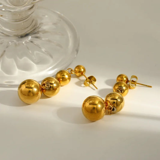 Σκουλαρίκια επιχρυσωμένο ατσάλι με μπαλάκια-EA050