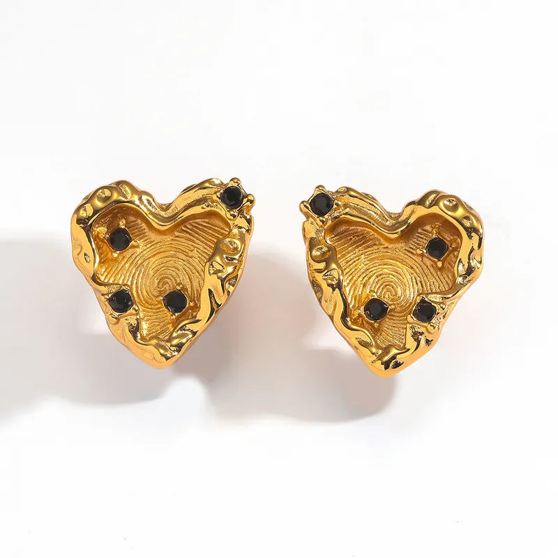Σκουλαρίκια επιχρυσωμένο ατσάλι καρδιές με μαύρα στρας- EA809