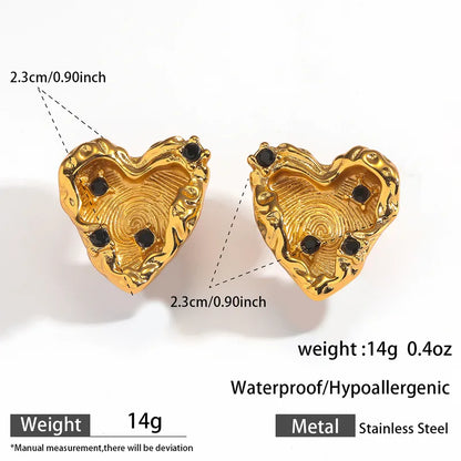 Σκουλαρίκια επιχρυσωμένο ατσάλι καρδιές με μαύρα στρας- EA809