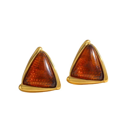 Σκουλαρίκια επιχρυσωμένο ατσάλι τρίγωνα με ρητίνη-EA033