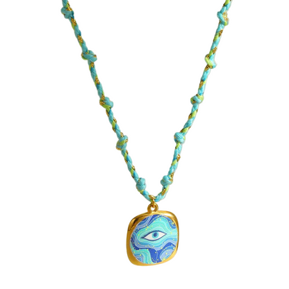 Κολιέ επιχρυσωμένο ατσάλι και σχοινί με μάτι - NE710