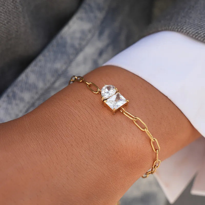 Βραχιόλι επιχρυσωμένο ατσάλι με δύο zircon -  BR479