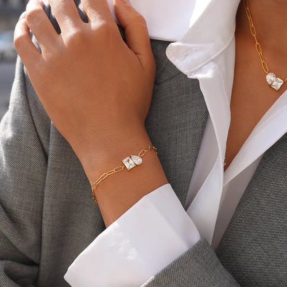 Βραχιόλι επιχρυσωμένο ατσάλι με δύο zircon -  BR479