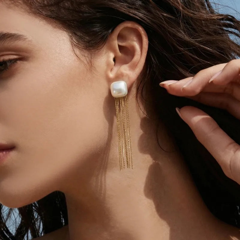 Σκουλαρίκια επιχρυσωμένο ατσάλι μακρυές αλυσίδες - EA814