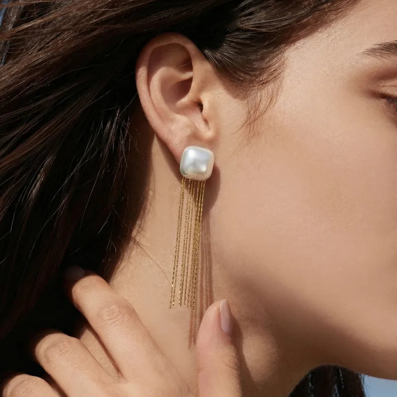 Σκουλαρίκια επιχρυσωμένο ατσάλι μακρυές αλυσίδες - EA814